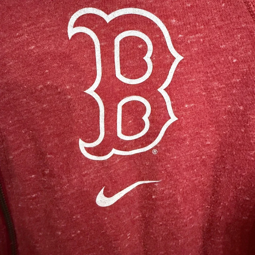 Nike MLB Boston Red Sox Full Zip Hoodie Red Heathered Graphic Sweatshirt Mens M